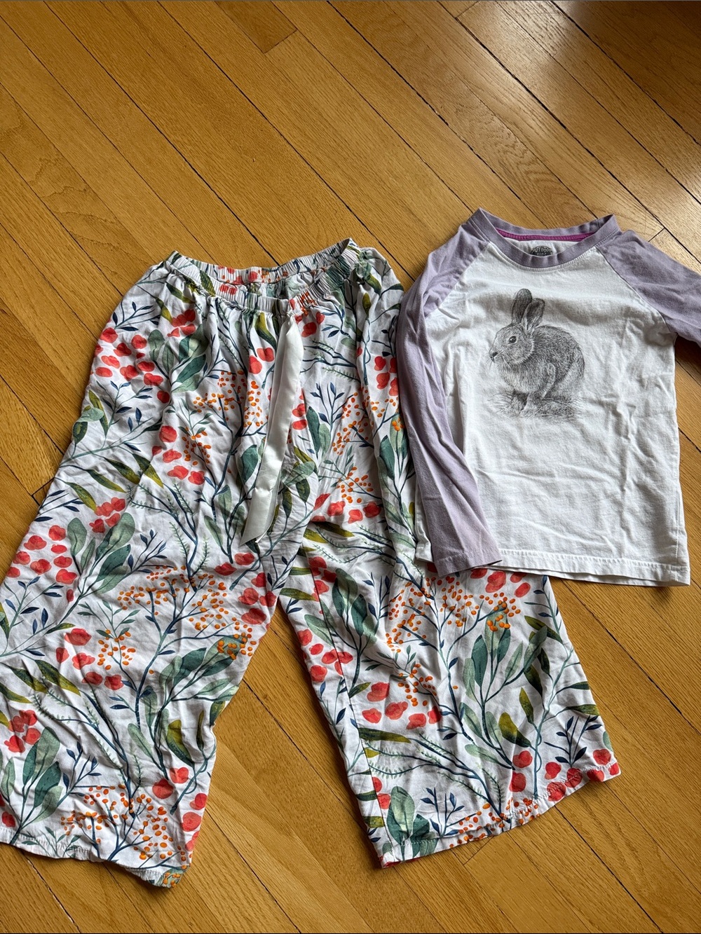 Kids Floral Lounge Pajama Set with Rabbit Tee - Lavender & White